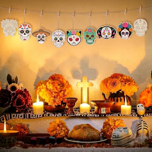 80PCS Wooden Day of The Dead Skull Ornaments to Paint Dia De Los Muertos Decorations Crafts for Kids