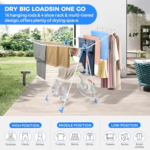 Foldable Gullwing Clothes Drying Rack Free Standing Indoor Outdoor Airer