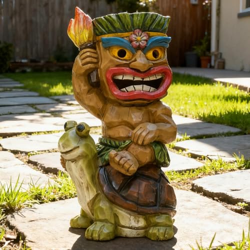 Tiki Outdoor Statue with Turtle Decor