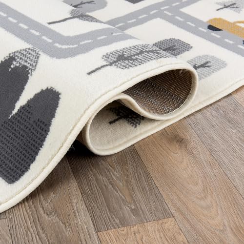Kids Play Road Cityscape Playroom Area Rug Cream 8' x 10'