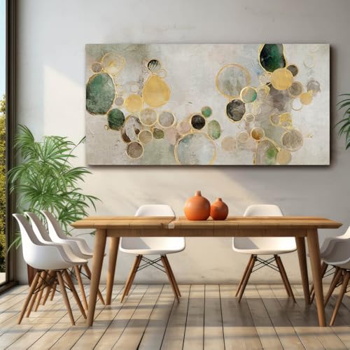 Large Abstract Canvas Wall Art Green and Gold Decorative Painting 29"x58" Picture Prints Colorful Canvas Wall Art for Kitchen Office Bedroom