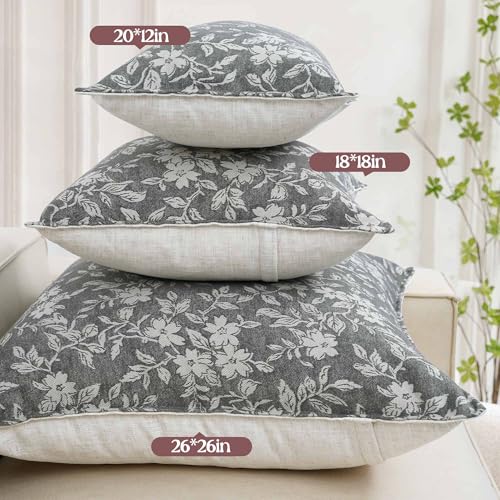 20x12 Lumbar Decorative Throw Pillow Cases Floral Pillow Covers Set of 2 Vintage Jacquard Couch Pillows for Living Room Couch Bed Home Decor Grey (2 Count)