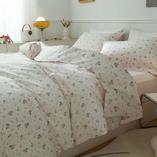 Garden Pink Floral Comforter Set Queen Size Vintage Boho Floral Bedding Comforter Queen with 2 Pillowcases Fluffy Soft All Seasons Bedding Set Cottagecore Flowers Botanical Comforter Set