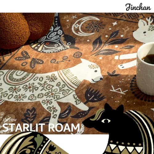 2x3 Cute Area Rug Kids Washable Fun Rug Earthy Brown Starlit Boho (6 Sq Ft)