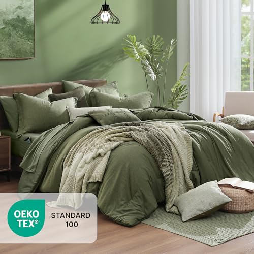 Twin XL Comforter Set Olive Green 5 Pieces Bed in a Bag for Dorm