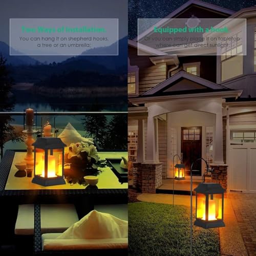 Flickering Flame Solar Lights Outdoor Metal Hanging Lantern (2 Count)