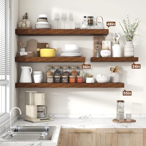 Floating Shelves 55.1" W x 10.3" D Rustic Brown Set of 2 (2 Count)