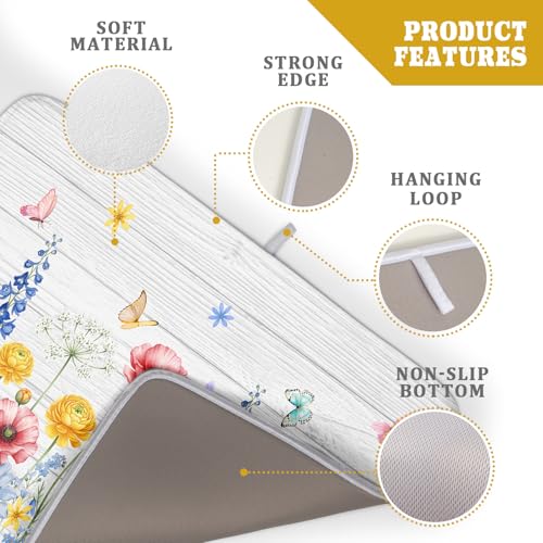 Spring Summer Dish Drying Mat for Kitchen Counter Farmhouse Watercolor Floral Super Absorbent Reversible Microfiber Kitchen Countertop Protector Dishes Pad Large 18x24 inch