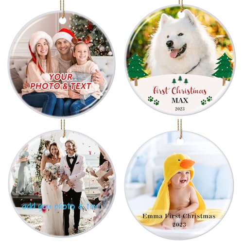 4 Pack Personalized Family Christmas Ornaments 2026 with Photo Text (4 Count)