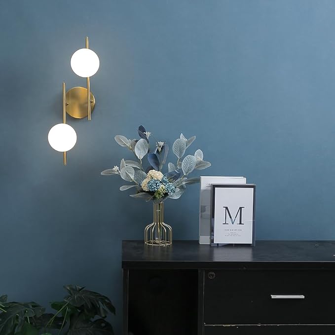 Modern Globe Wall Sconce 2 Light Bedroom Wall lamp Gold Wall Light Fixture