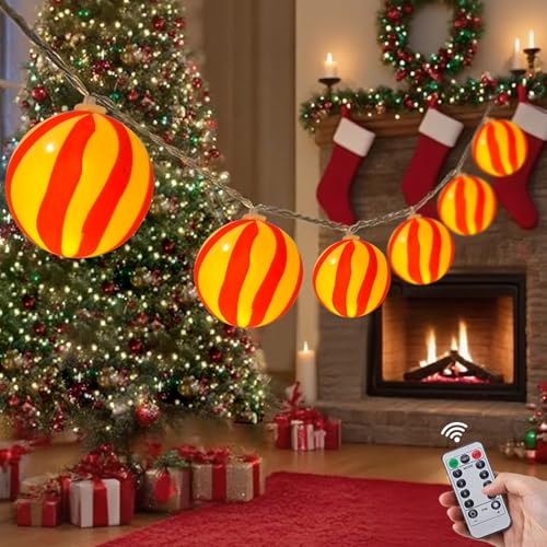 Christmas Lights Battery Operated 10Ft Red and White Christmas Ball Ornament Light 20 LED Candy Globe String Lights with 8 Modes & Timer for Outside Indoor Bedroom Patio Office Home Xmas Tree (20 Count)
