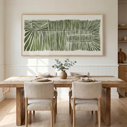 Large Framed Horizontal Green Abstract Botanical Canvas Wall Art