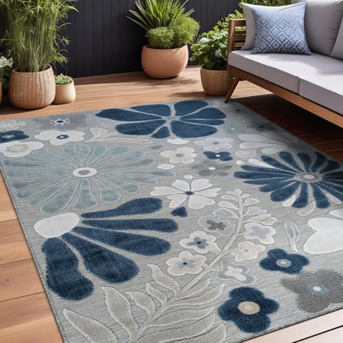 Outdoor Rug 6x9 Modern Floral Tropical Area Rugs for Outdoor and Indoor Patio Easy to Clean Non Shedding Living Room Porch Garden Washable Outside Carpet (58.5 Sq Ft)