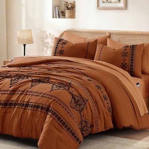Full Size Comforter Set Embroidery Floral 7 Pieces Bed in a Bag