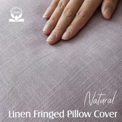 Decorative Linen Fringe Throw Pillow Covers 18×18 Light Purple (2 Count)