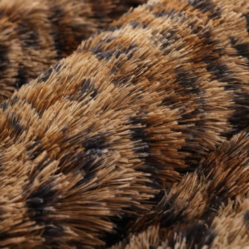 Fluffy Queen Comforter Set Leopard Print Faux Fur Comforter Set 3Pcs
