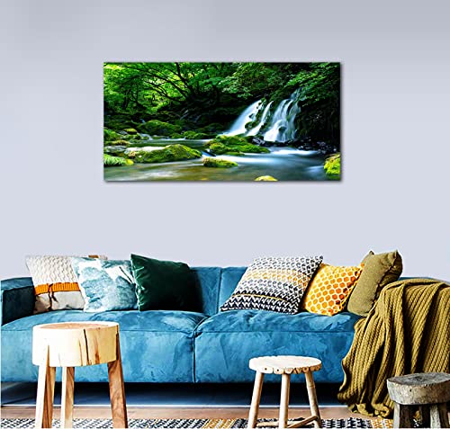 Waterfall Canvas Wall Art Living Room Decoration Large Nature Picture Artwork Modern Wall Art Landscape Green Forest for Kitchen Office Wall Decor Home Decorations Framed Ready to Hang 20" x 40"