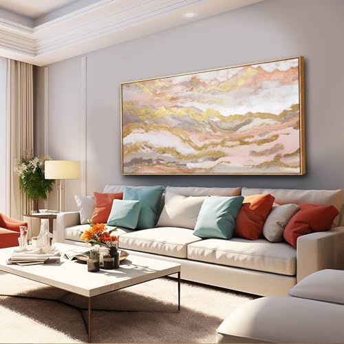 Canvas Wall Art Gold Living Room Decor Pink Canvas Art Room Decor for Teen Girls Home Decor Abstract Paintings for Bedroom Office Kitchen 24"x 48"