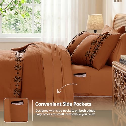 Full Size Comforter Set Embroidery Floral 7 Pieces Bed in a Bag
