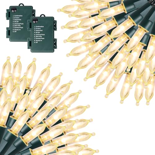 2 Packs 50 LED Warm White Christmas String Lights