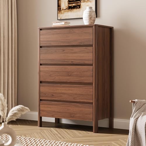 Walnut 5 Drawer Dresser for Bedroom