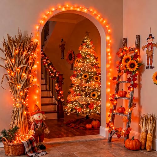 200 LED Orange Halloween Lights Outdoor Indoor Fall Lights Plug in (66 Foot)