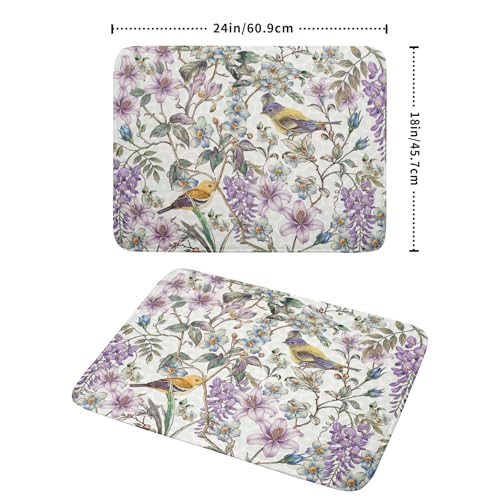 Spring Summer Dish Drying Mat for Kitchen Counter Cute Bird Purple Flower Super Absorbent Reversible Microfiber Kitchen Countertop Protector Dishes Pad Large 18x24 inch