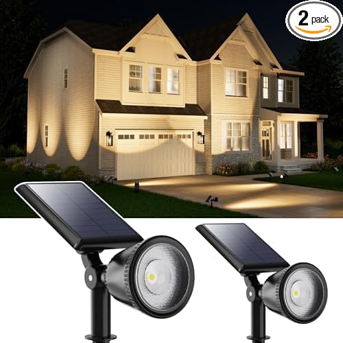 2 Pack Outdoor Solar Powered Spot Lights Waterproof Bright LED Spotlights