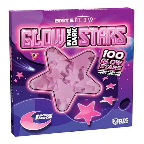 100PK Pink Glow in The Dark Stars for Ceiling Easter Basket Stuffers for Kids (100 Count)