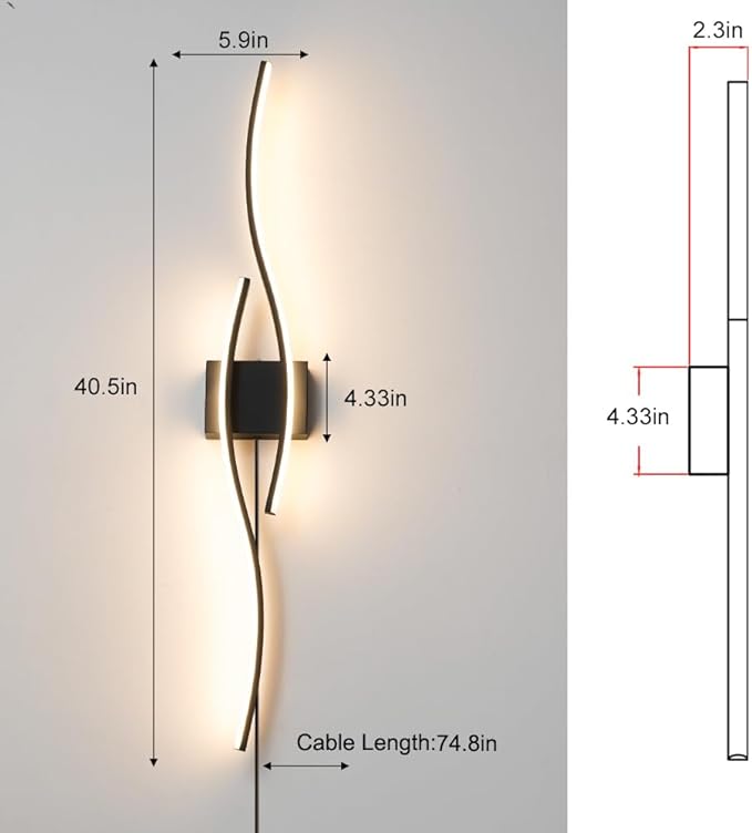 Modern Plug in Wall Sconces Set of Two, RC Dimmable LED Plug in Wall Light