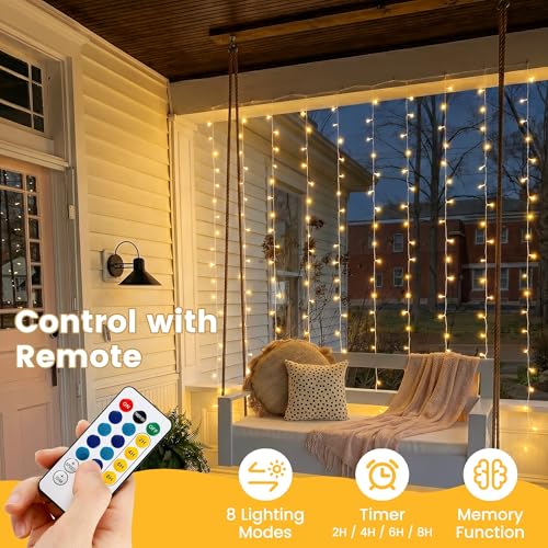 6.6FT x 6.6FT Warm White Curtain Lights Plug in