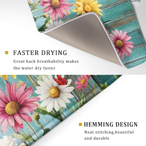 Farmhouse Flower Dish Drying Mat for Kitchen Counter Spring Summer Floral Country Super Absorbent Reversible Microfiber Kitchen Countertop Protector Dishes Pad Large 18x24 inch