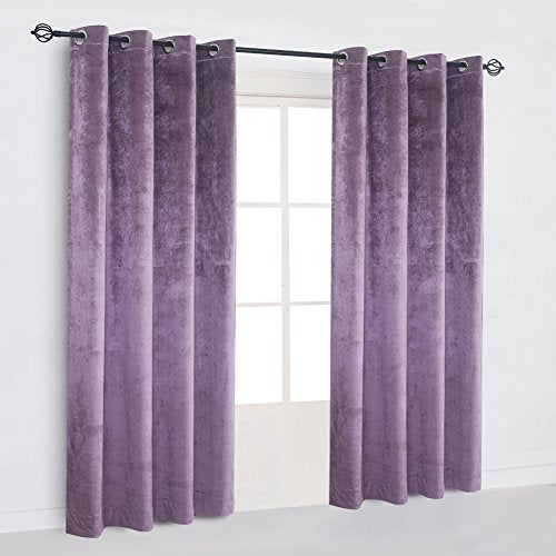 Super Soft Luxury Velvet Lavender Flannel Blackout Curtains Panel Drapes Grommet 52Wx108L inch Purplish Pink