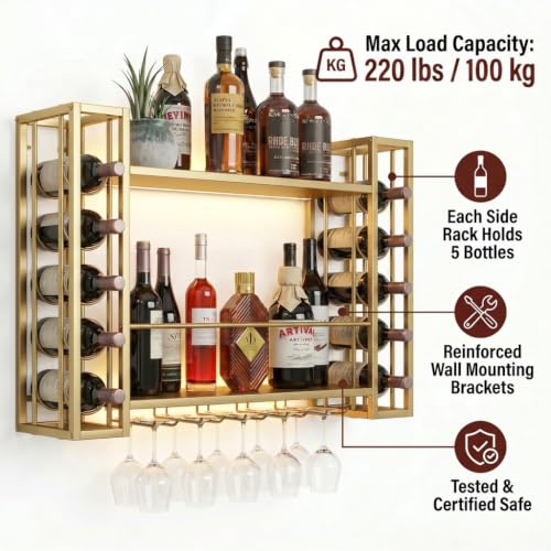 47.2" Wine Rack Wall Mounted with LED Lights
