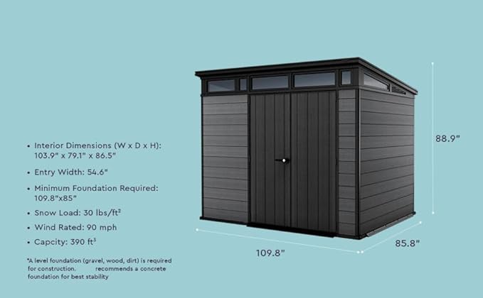 Keter Cortina 9x7 Ft All-Weather Storage Shed with Skylight, Window, Built-in Ventilation, Customizable Walls, & Lockable Double Doors, Graphite