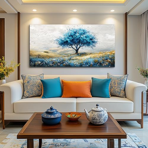 Large Canvas Wall Decoration For Living Room Wall Art For Bedroom Blue Tree Landscape Wall Paintings Office Decoration Farmhouse Mural Artwork Room Home Decor Posters Aesthetics 30x60 In