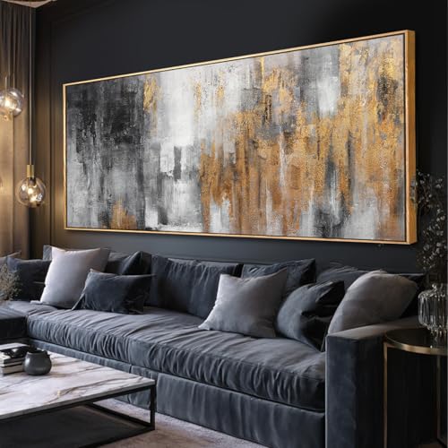 Grey and Gold Wall Decor Abstract Art Prints Textured Wall Art 32"x70" Posters for Office Kitchen Artwork Bedroom Pictures