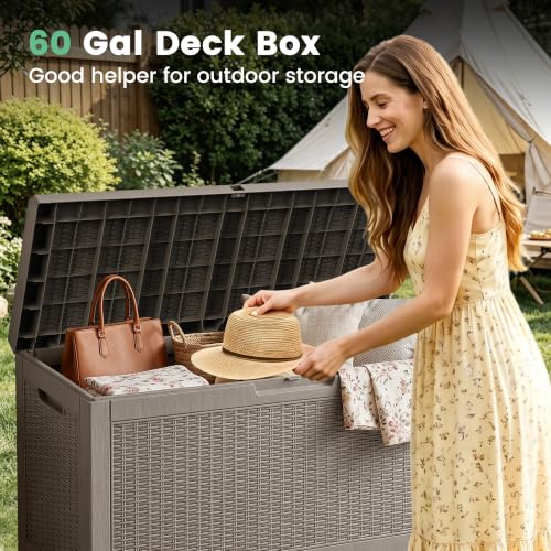 60 Gallon Outdoor Storage Box Waterproof Lockable Resin with Side Handles