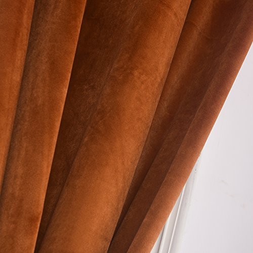 Super Soft Rustic Velvet Pumpkin Orange Blackout Drapes Room Darkening Curtains Panel Grommet Drapery 52 by 120