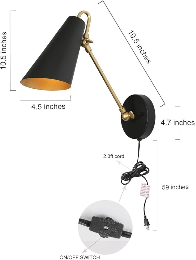 KSANA Swing Arm Wall Lamp, Modern Adjustable Arm Light Fixture