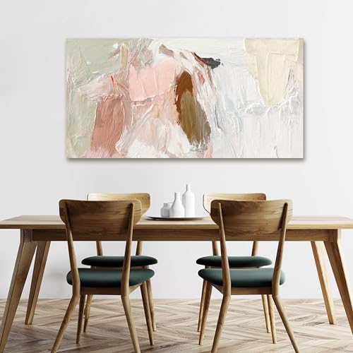 Abstract Canvas Wall Art For Living Room 24"x48" Pink and White Wall Art