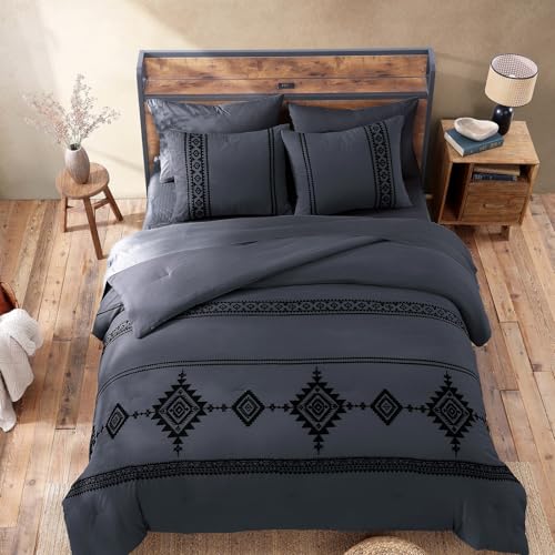 Embroidery Full Size Comforter Set 7 Pieces Crown Blue Bed in a Bag