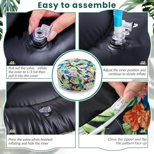 2 Pcs Inflatable Outdoor Ottoman Pouf Waterproof Round Footrest with Handle D21 x H9 Inch Indoor Outdoor Portable Footstool for Patio Garden Camping or Home Pool (2 Count)