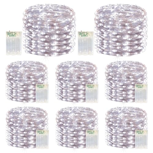 8 Pack Cool White Fairy Lights Battery Operated