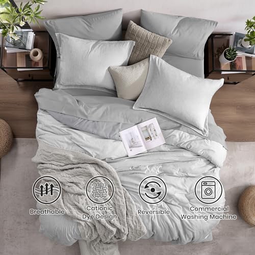 Full Comforter Set 7 Pieces Light Grey Cationic Dyeing Bed in a Bag