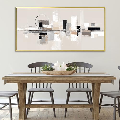 Large Gold Framed Wall Art For Living Room Painting Black White Wall Art Prints Minimalist Grey Brown Abstract Art Modern Canvas Art Wall Decor Picture For Bedroom Office Home Decor 29" × 58"