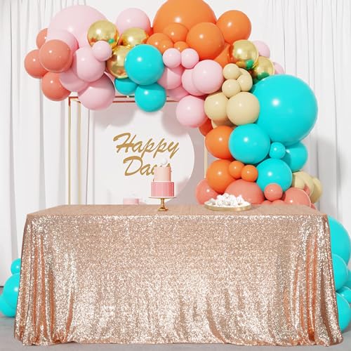 Sequin Tablecloth 60x102 Inch Rose Gold for Wedding Party