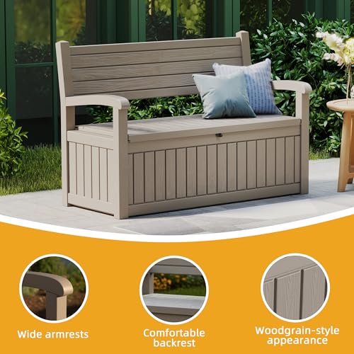 80 Gallon Outdoor Storage Bench Lockable Deck Box Outdoor Storage Box Waterproof for Patio