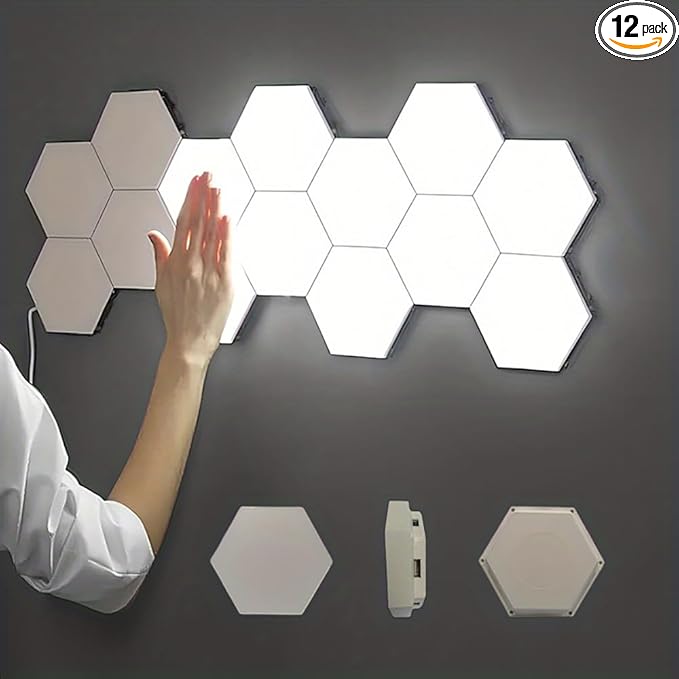 Hexagon Lights, Minimalist White Touch Night Light, Center Touch-Sensitive Wall