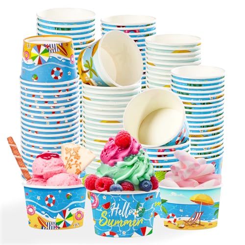 Greencian 120Pcs 12oz Summer Pool Ice Cream Cups for Hot or Cold Food (12 Count)